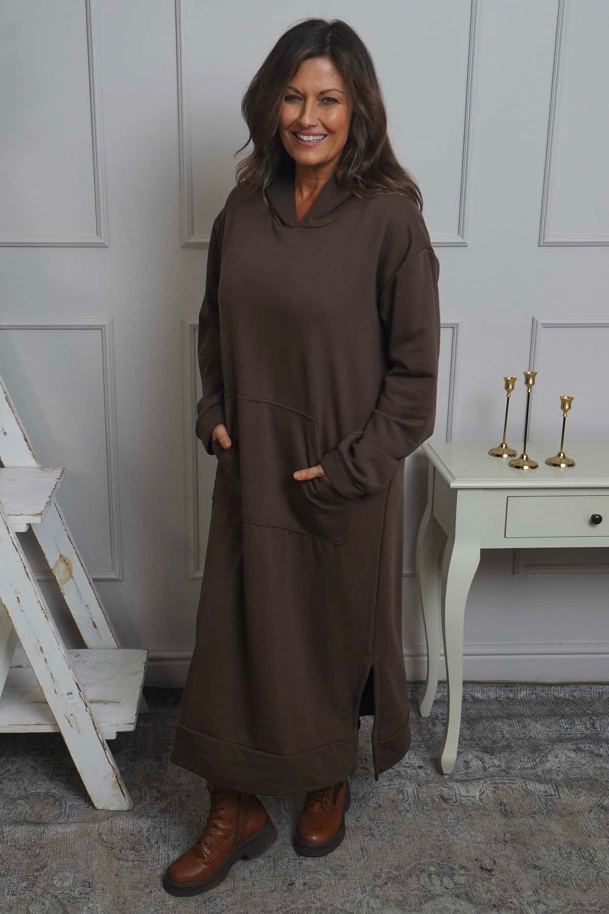 Genaya Hooded Cotton Dress Cocoa