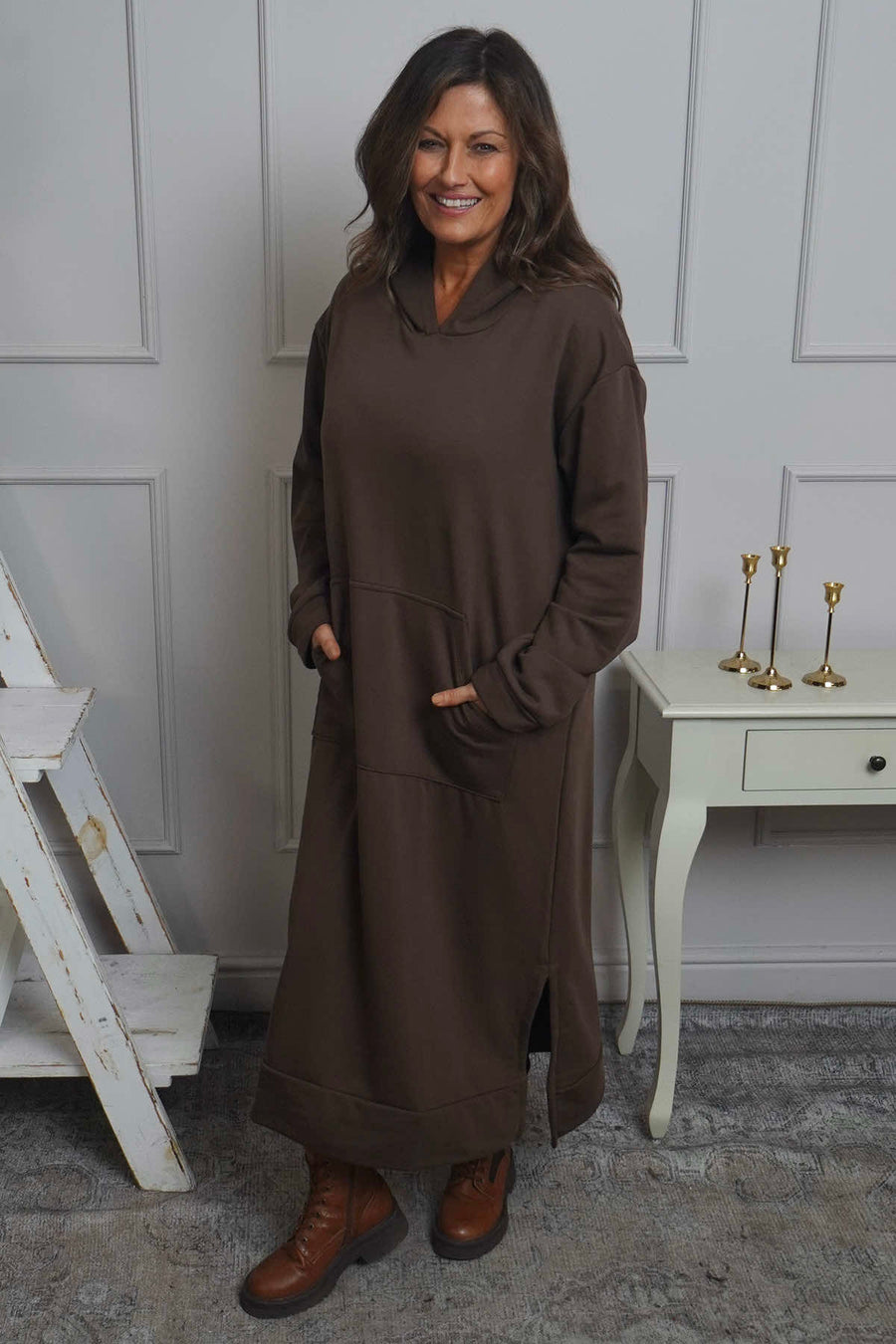 Genaya Hooded Cotton Dress Cocoa
