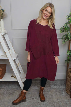 Laurie Needlecord Dress Burgundy