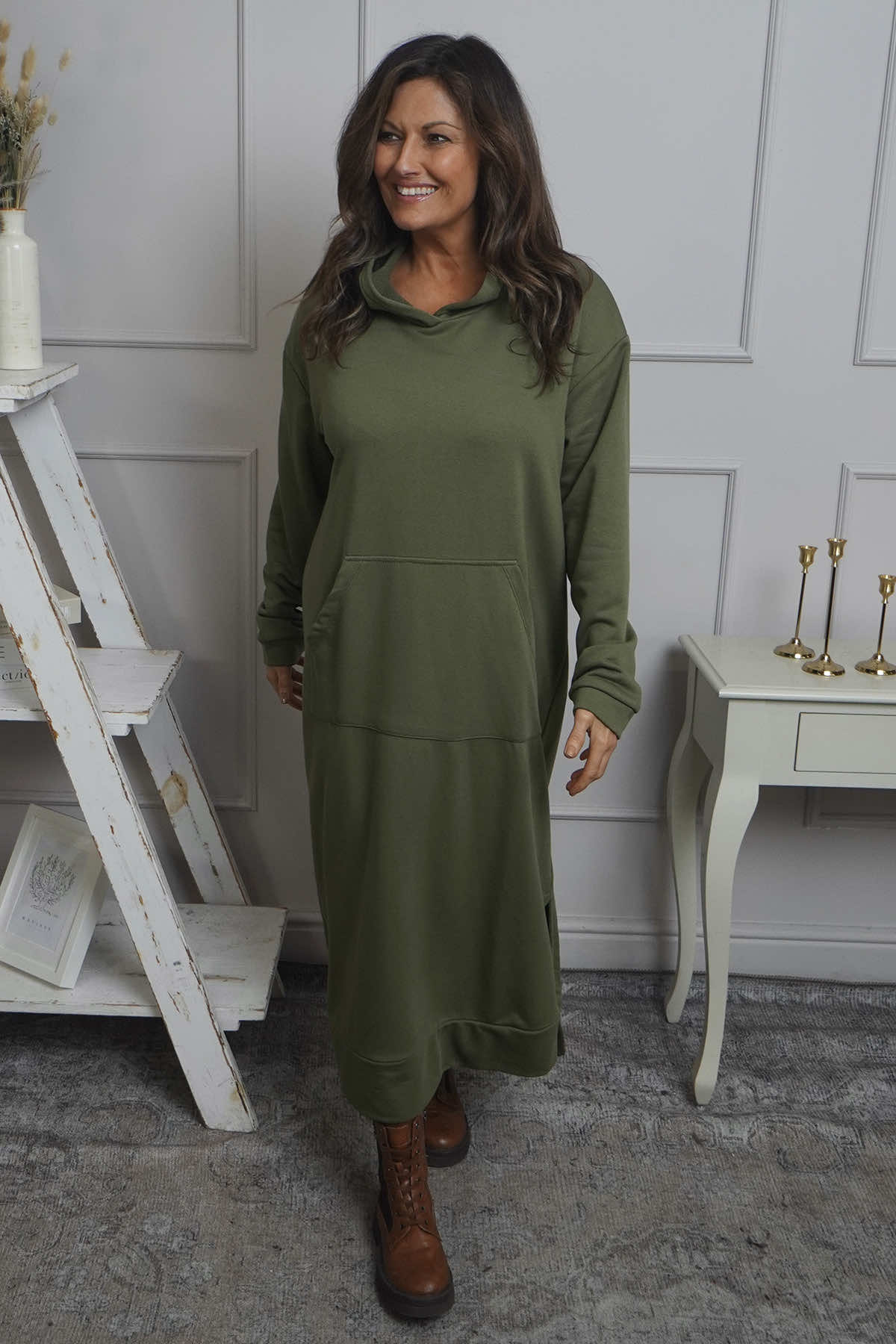 Genaya Hooded Cotton Dress Khaki