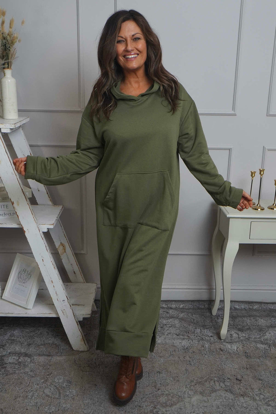 Genaya Hooded Cotton Dress Khaki