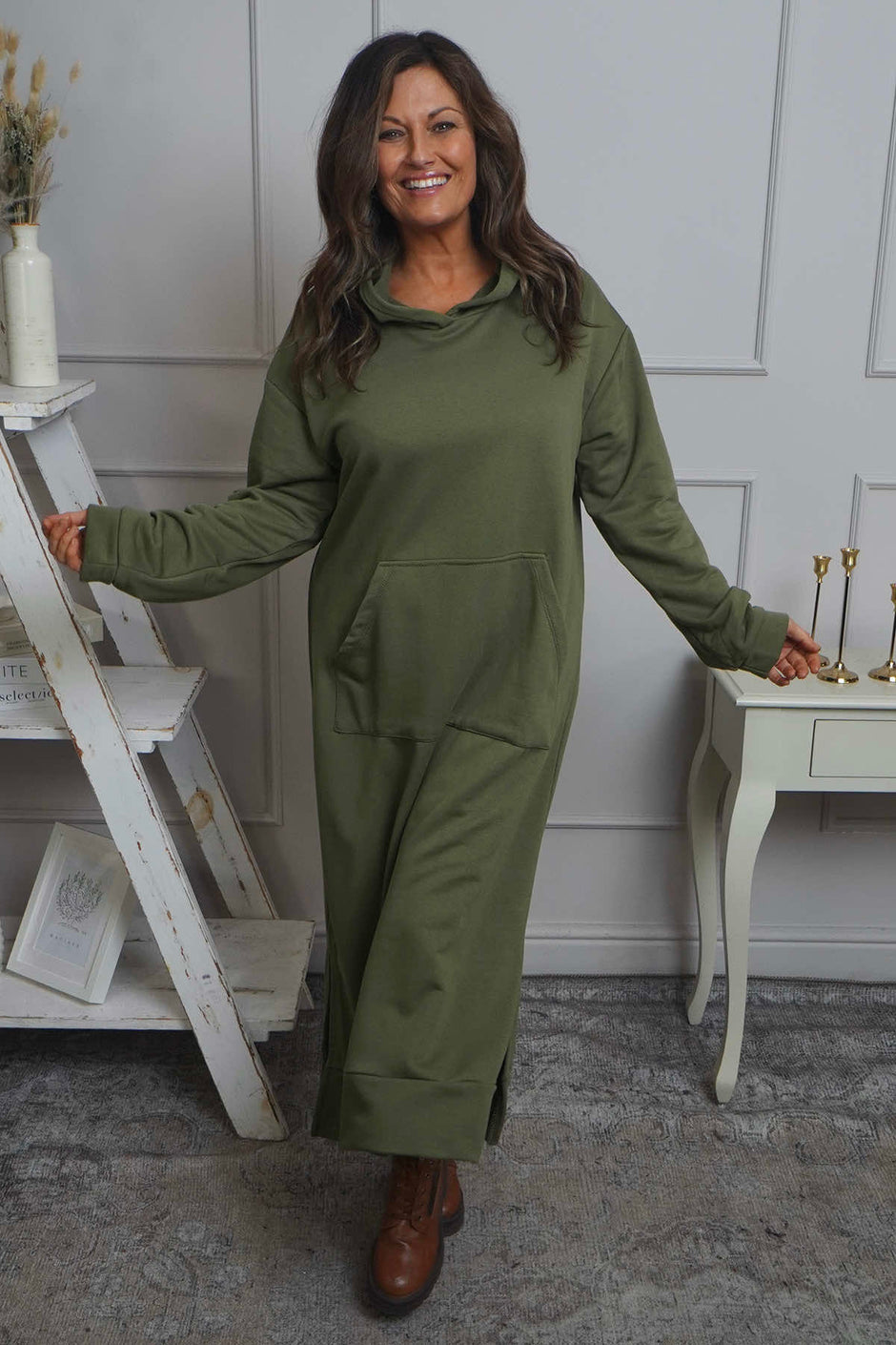 Genaya Hooded Cotton Dress Khaki