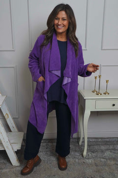 Dorothy Cord Waterfall Cardigan Purple