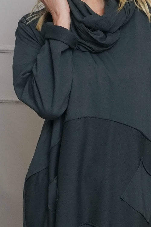 Rizo Snood Cotton Dress Charcoal - Image 3