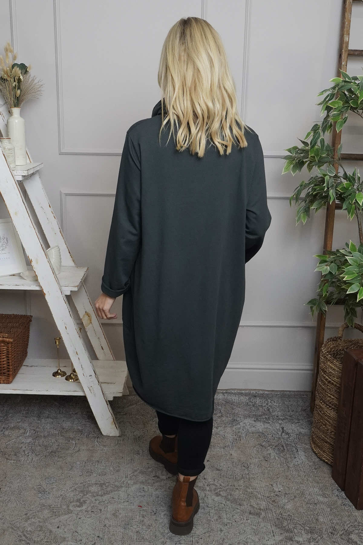 Rizo Snood Cotton Dress Charcoal