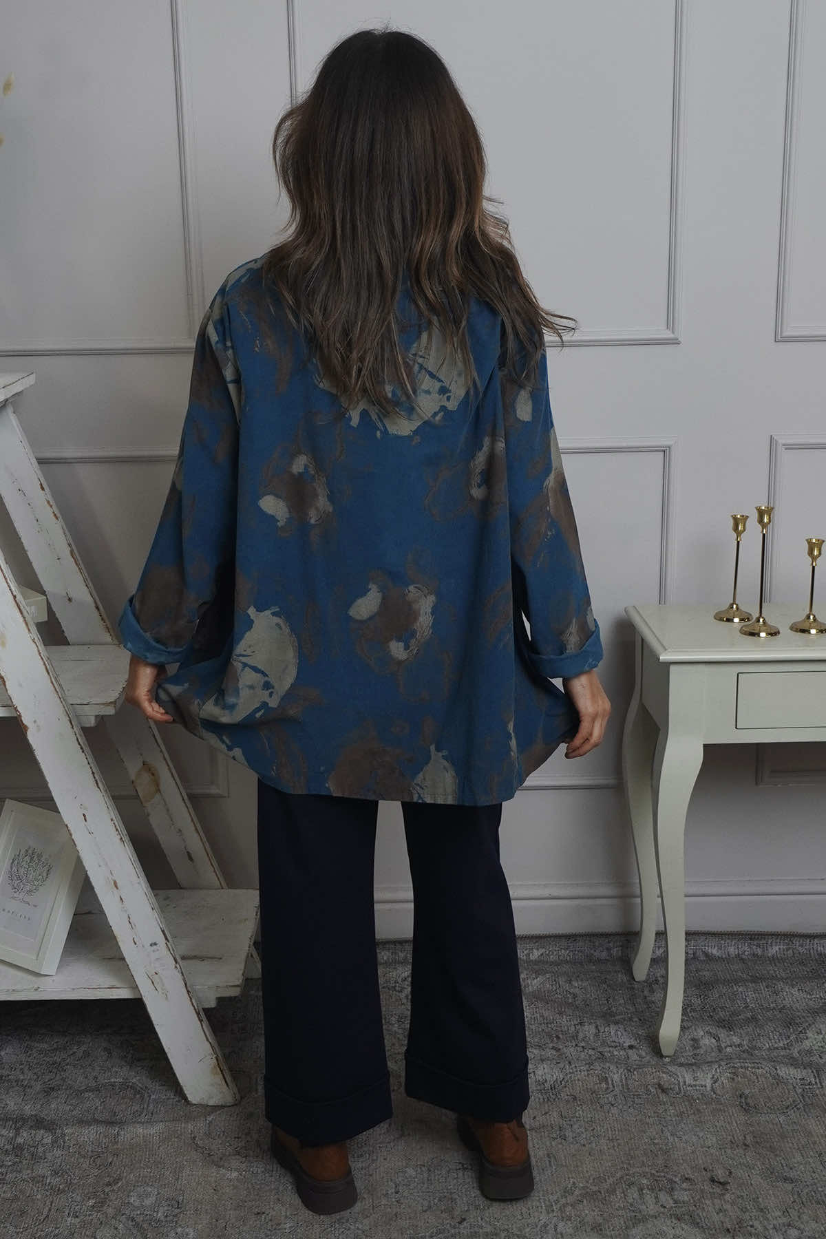 Rachel Print Needlecord Top Teal