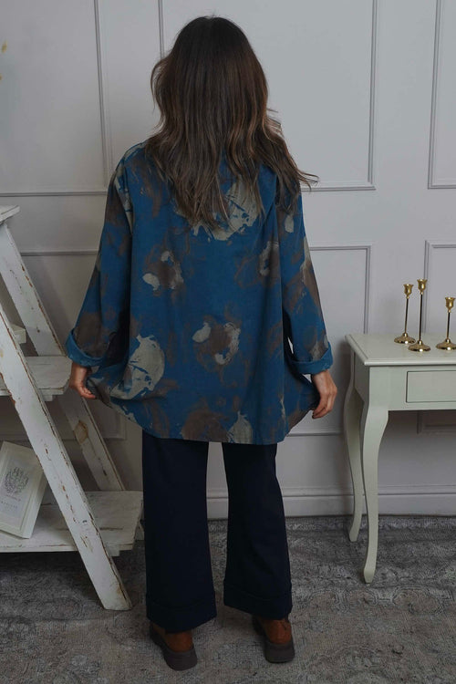 Rachel Print Needlecord Top Teal - Image 4