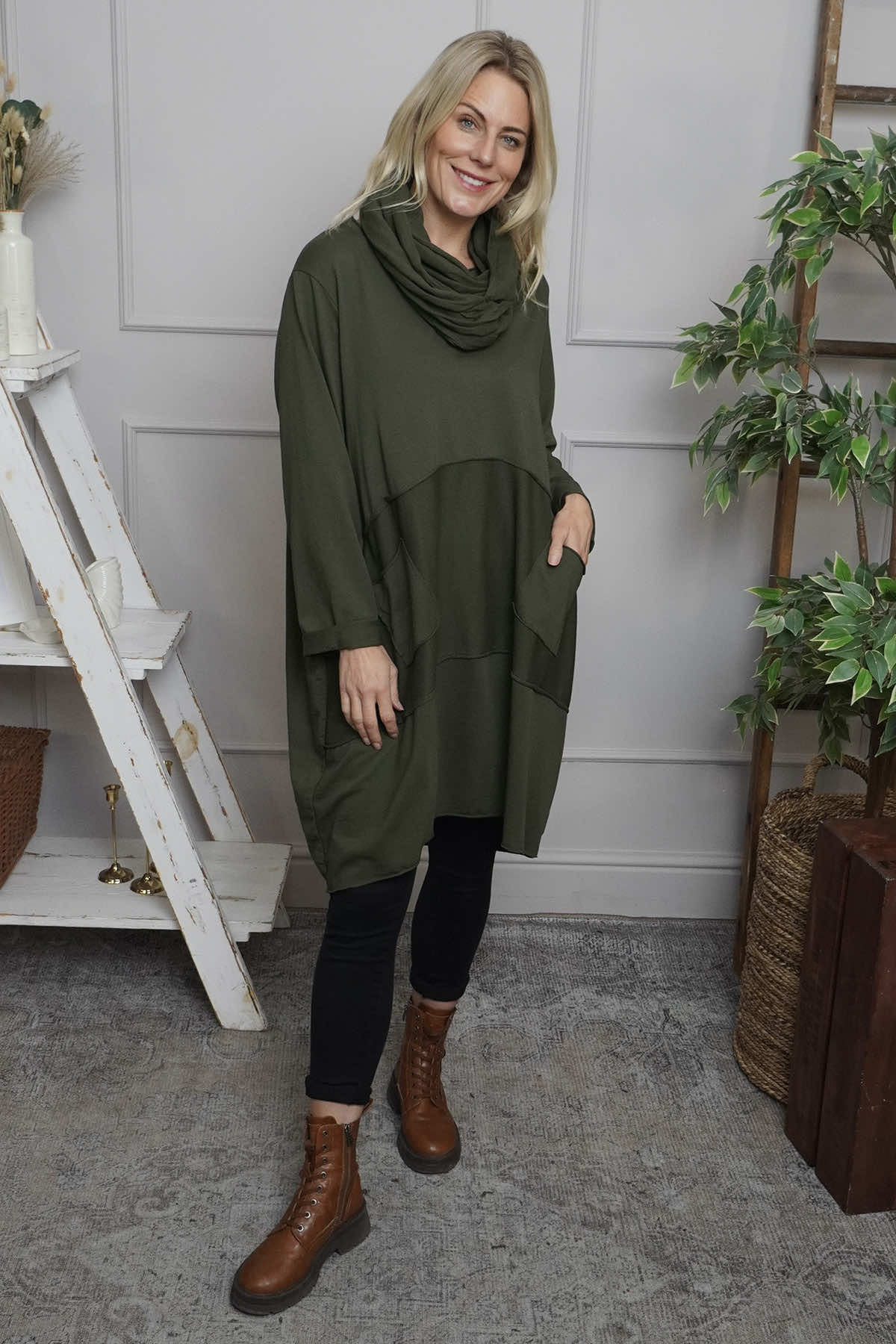 Rizo Snood Cotton Dress Khaki