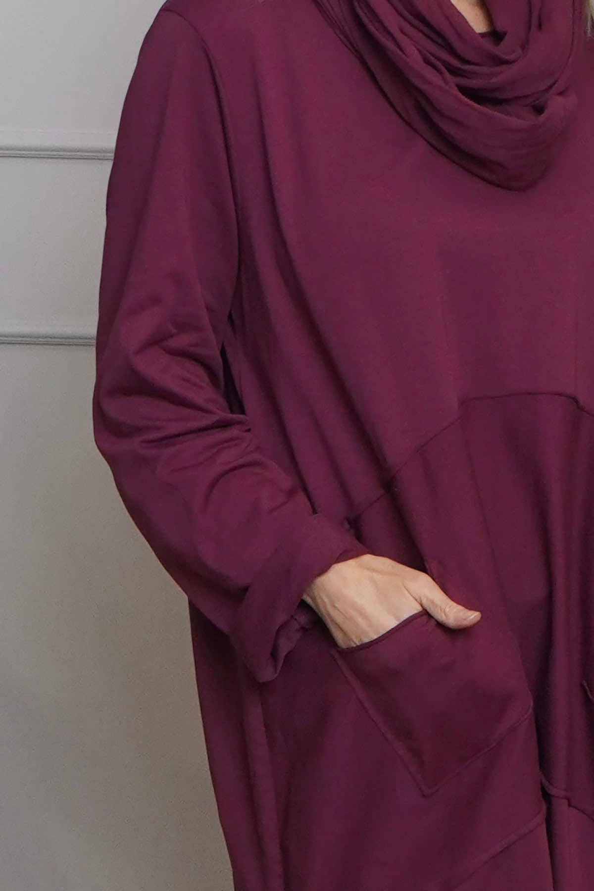 Rizo Snood Cotton Dress Burgundy