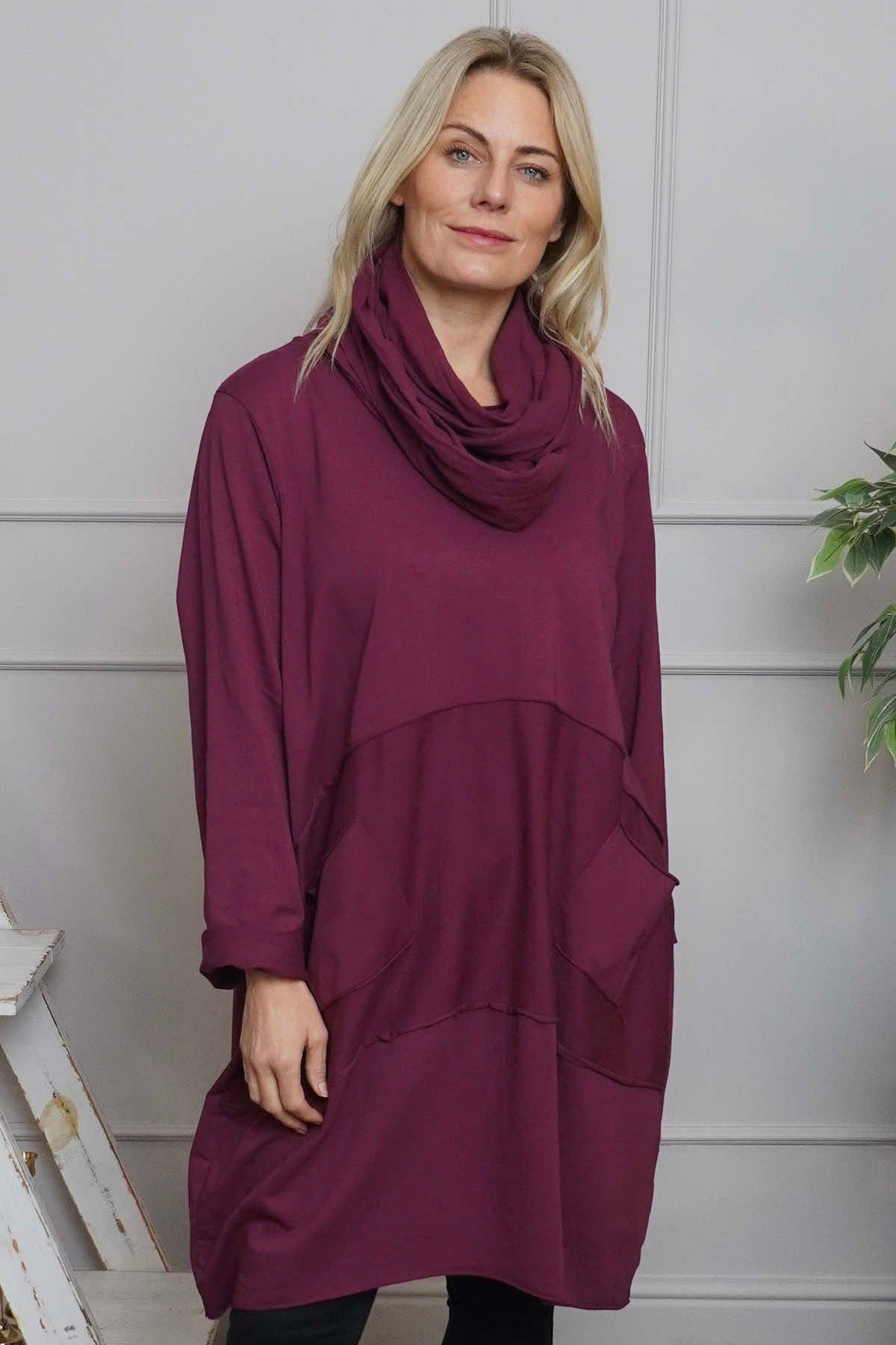 Rizo Snood Cotton Dress Burgundy