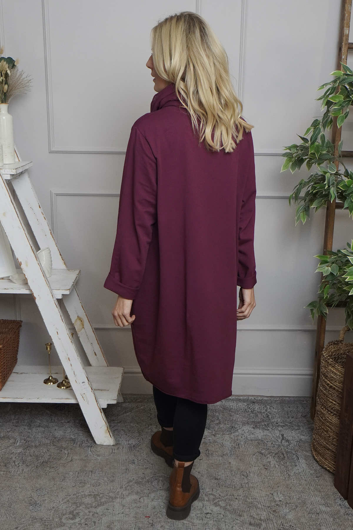 Rizo Snood Cotton Dress Burgundy