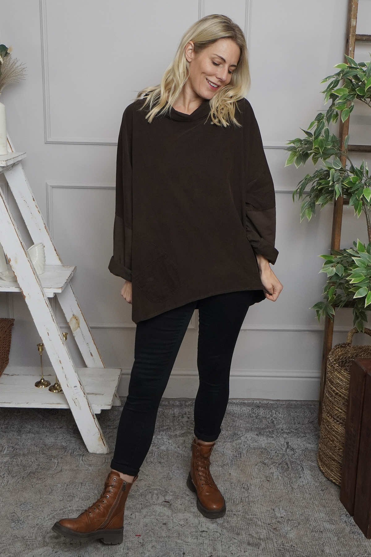 Rhianna Cowl Needlecord Top Cocoa