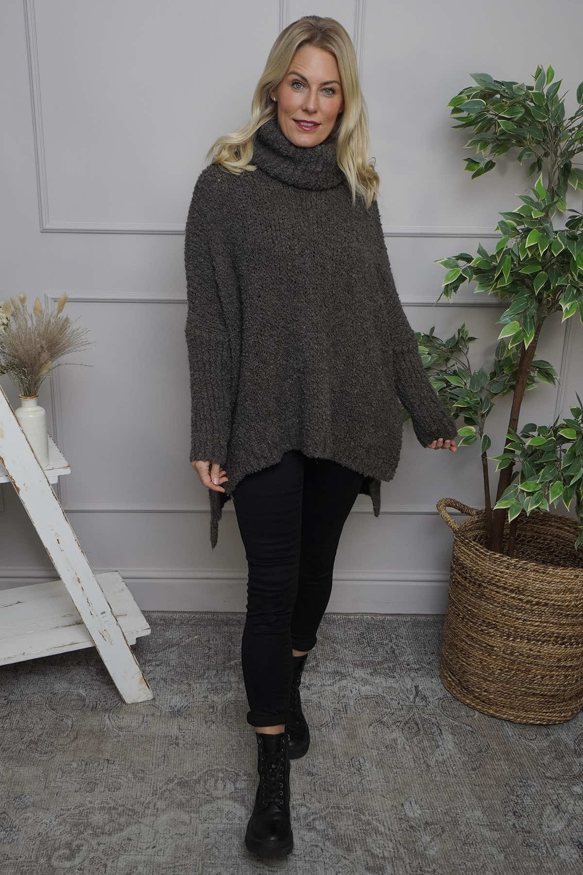 Shani Boucle Polo Knitted Jumper Dark Mocha