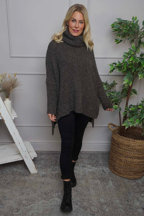 Shani Boucle Polo Knitted Jumper Dark Mocha - Image 2