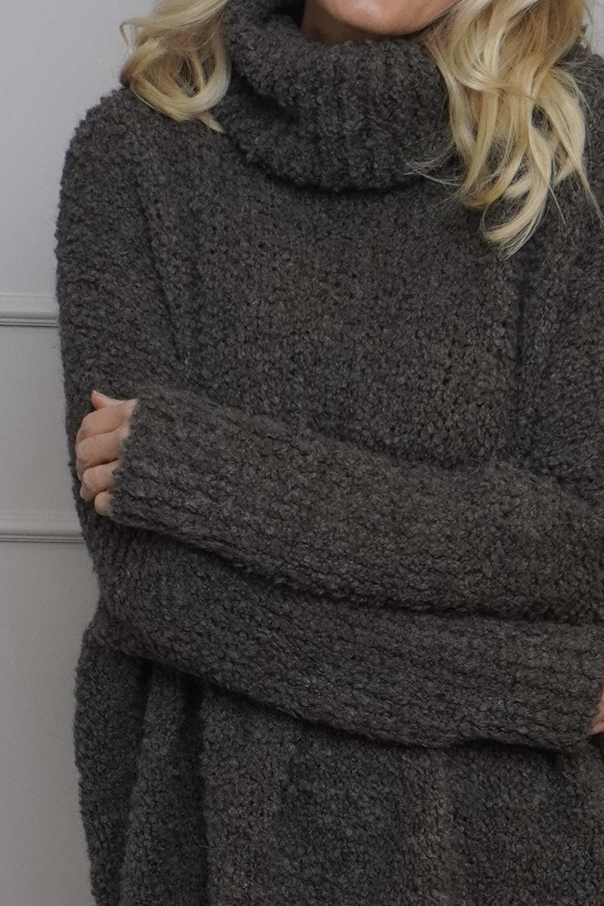 Shani Boucle Polo Knitted Jumper Dark Mocha