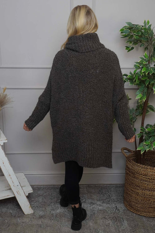 Shani Boucle Polo Knitted Jumper Dark Mocha - Image 4