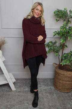 Shani Boucle Polo Knitted Jumper Wine