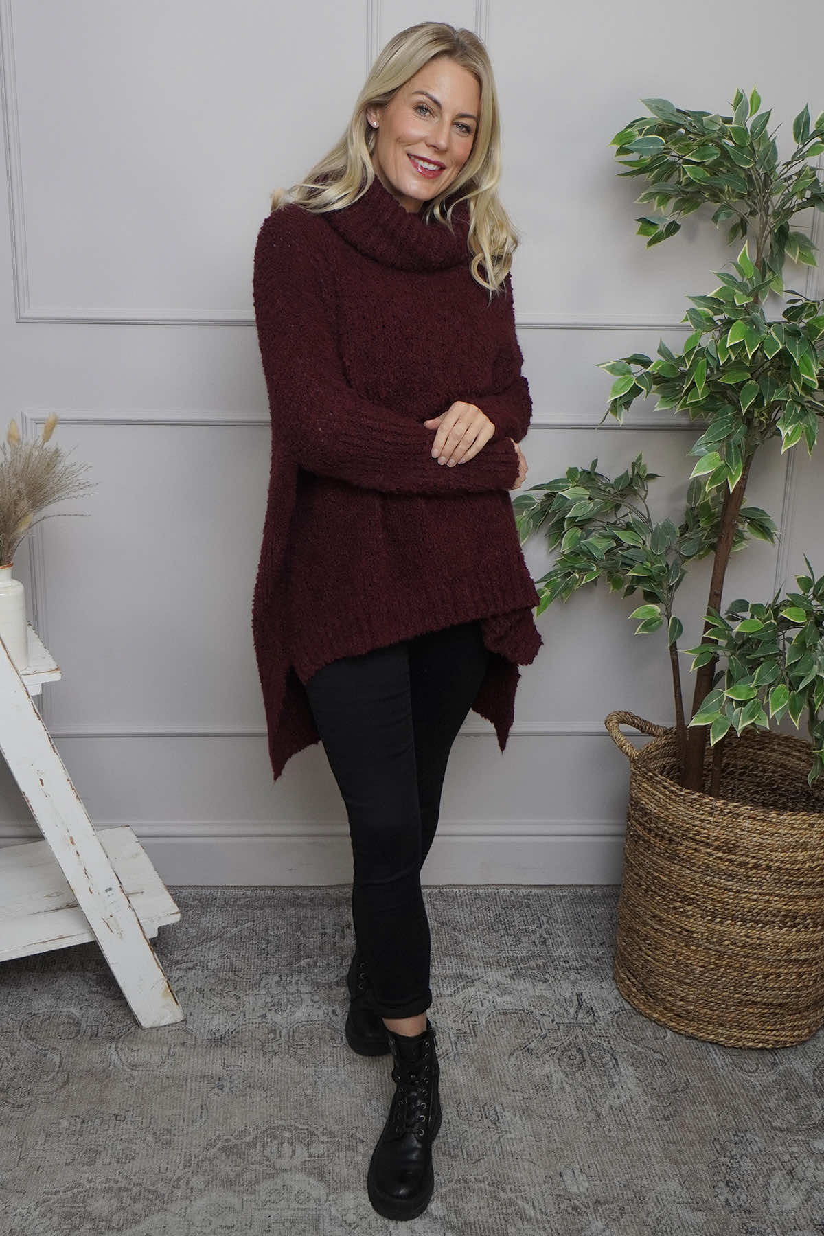 Shani Boucle Polo Knitted Jumper Wine