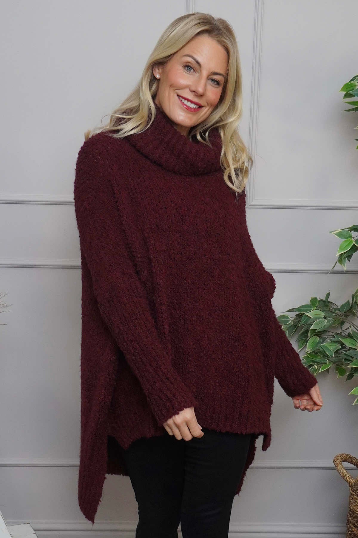 Shani Boucle Polo Knitted Jumper Wine