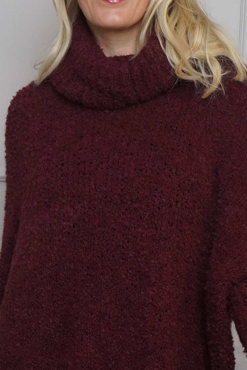 Shani Boucle Polo Knitted Jumper Wine - Image 3