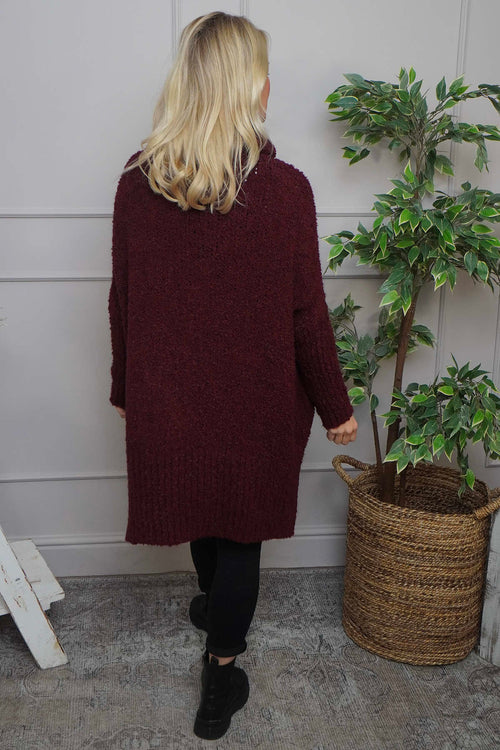 Shani Boucle Polo Knitted Jumper Wine - Image 4