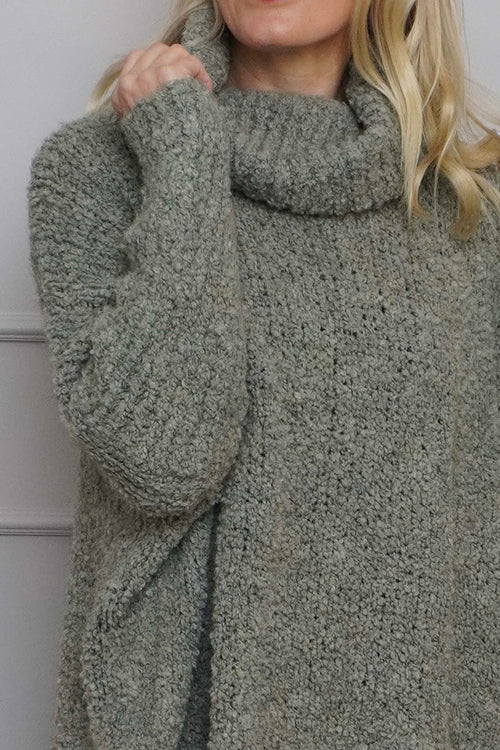 Shani Boucle Polo Knitted Jumper Light Khaki - Image 3