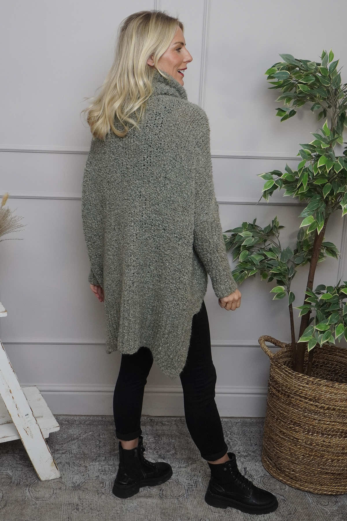 Shani Boucle Polo Knitted Jumper Light Khaki