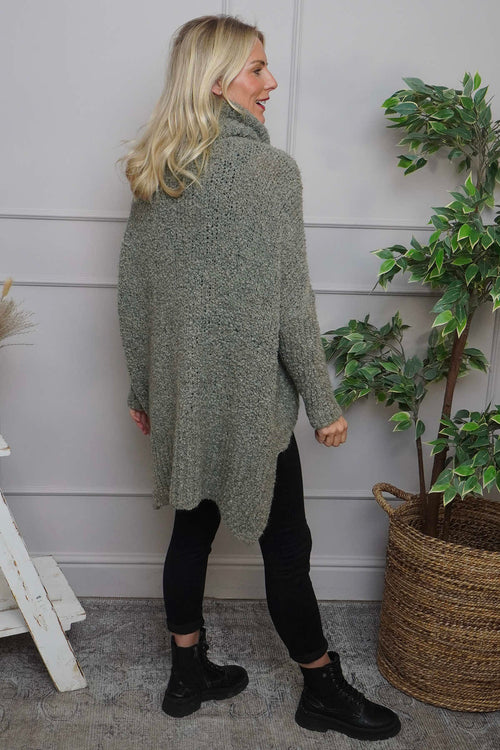 Shani Boucle Polo Knitted Jumper Light Khaki - Image 4