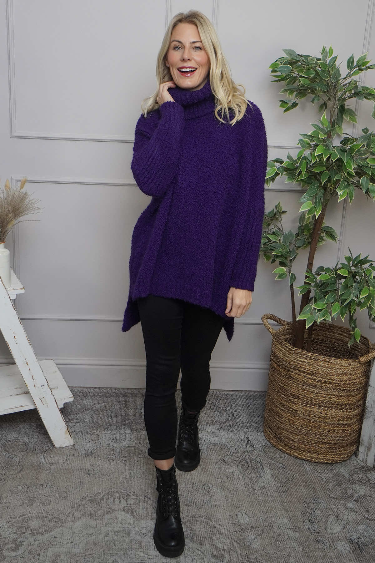 Shani Boucle Polo Knitted Jumper Purple