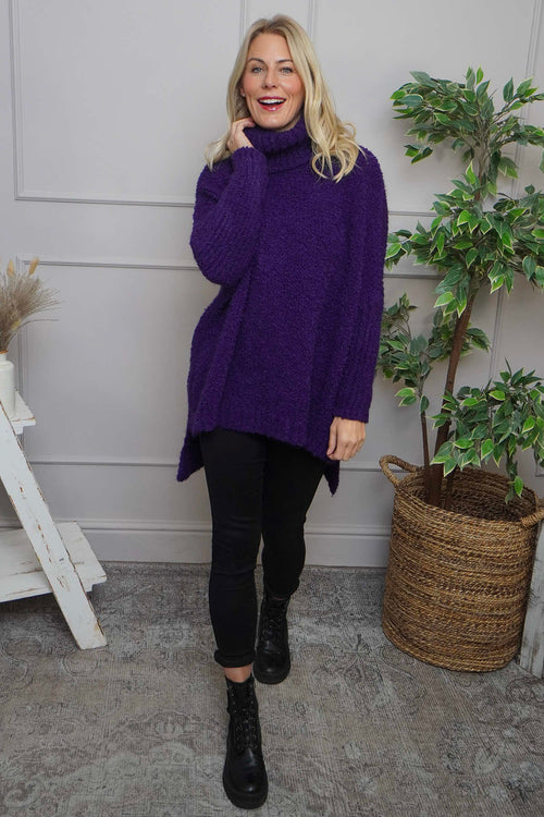Shani Boucle Polo Knitted Jumper Purple