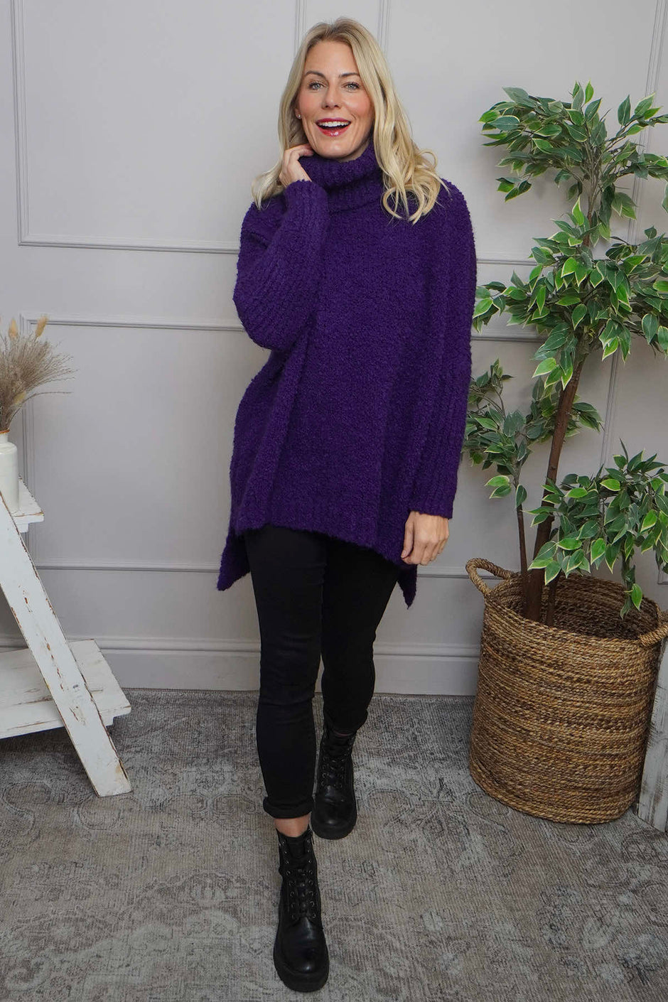 Shani Boucle Polo Knitted Jumper Purple