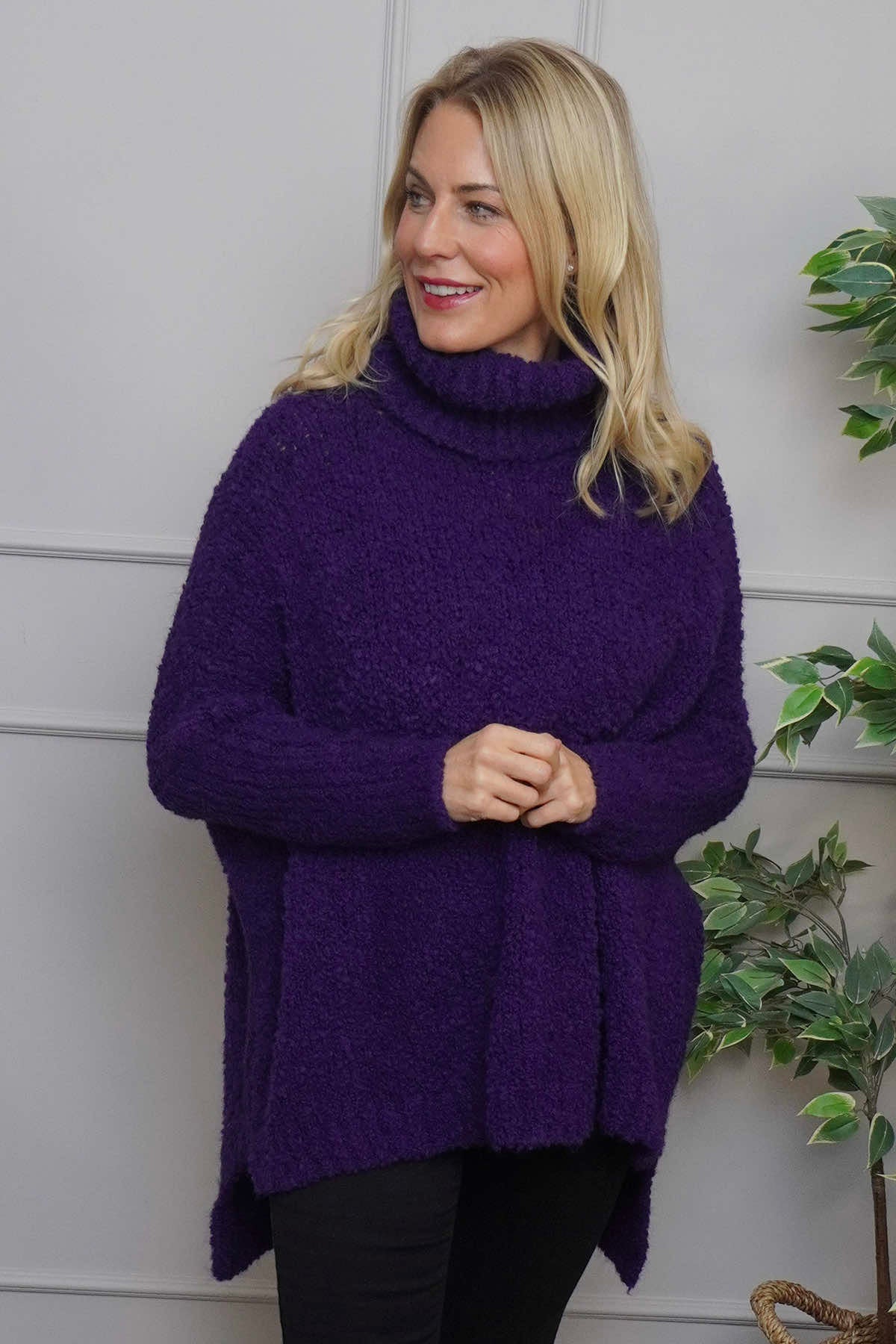 Shani Boucle Polo Knitted Jumper Purple
