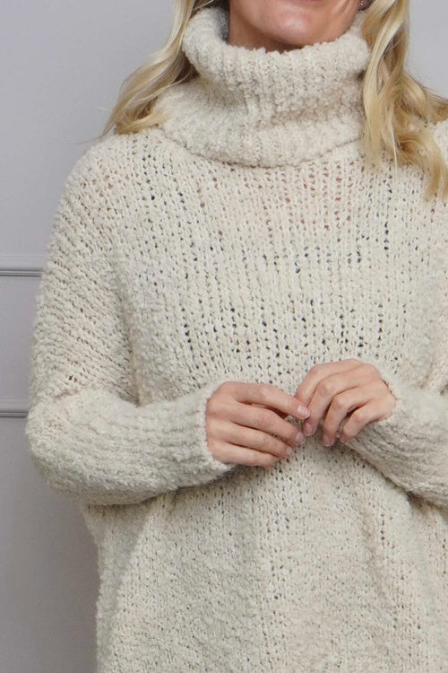 Shani Boucle Polo Knitted Jumper Stone - Image 3