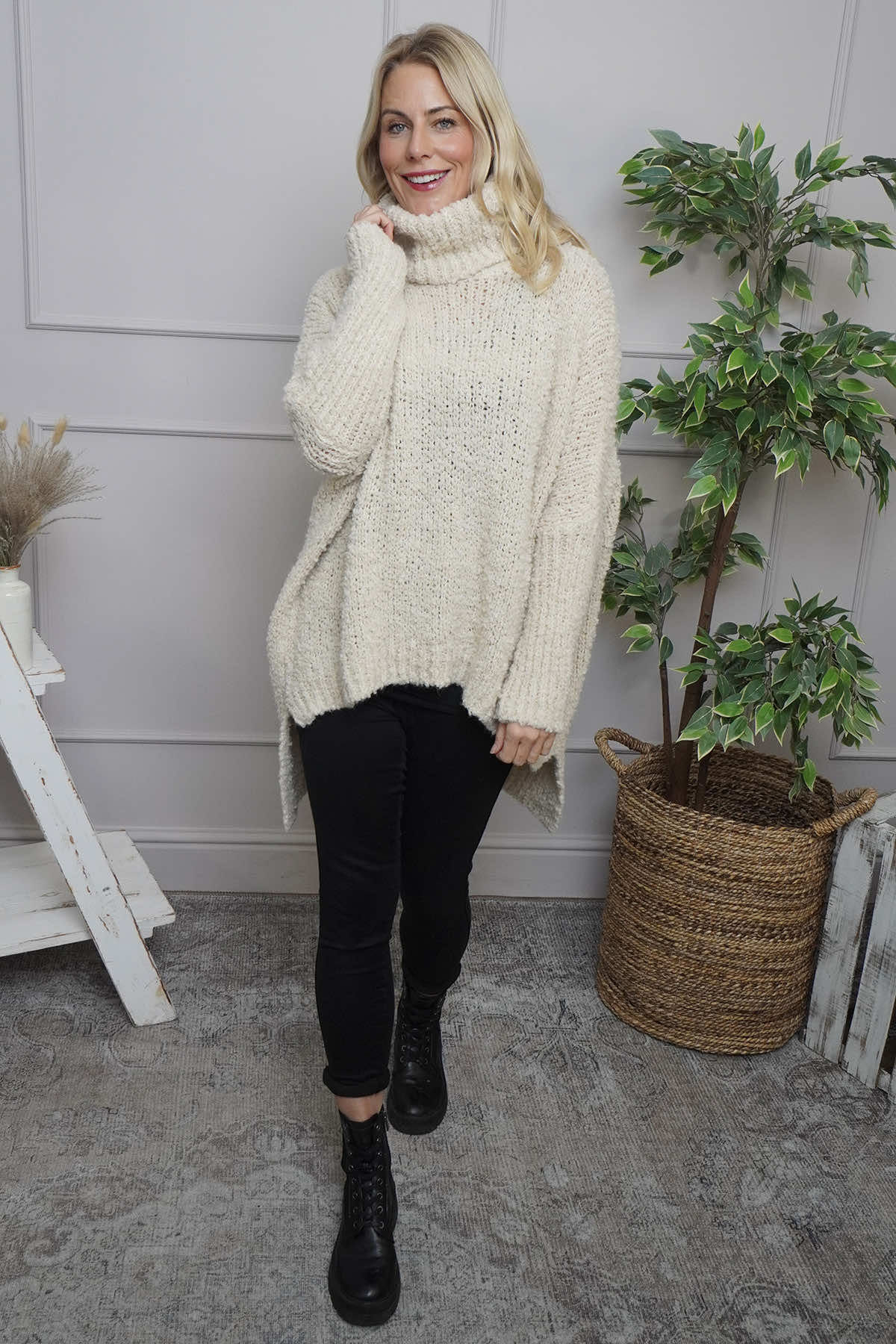 Shani Boucle Polo Knitted Jumper Stone
