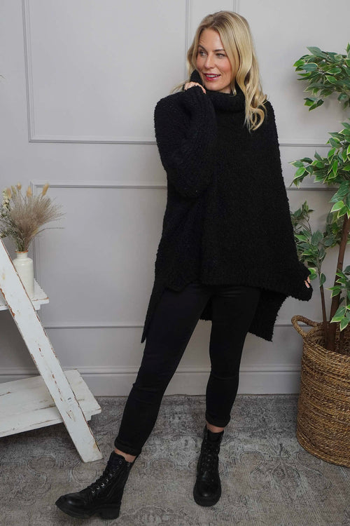 Shani Boucle Polo Knitted Jumper Black