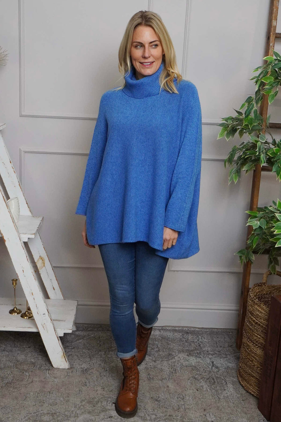 Jude Polo Neck Knitted Jumper Cornflower