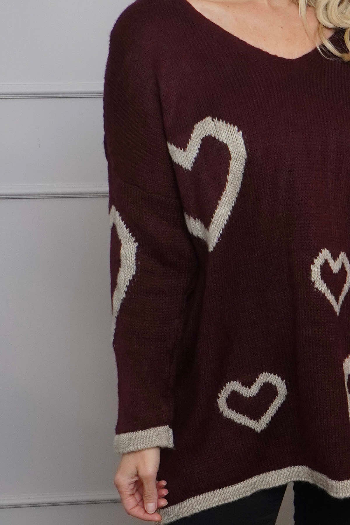 Milena Heart Knitted Jumper Wine