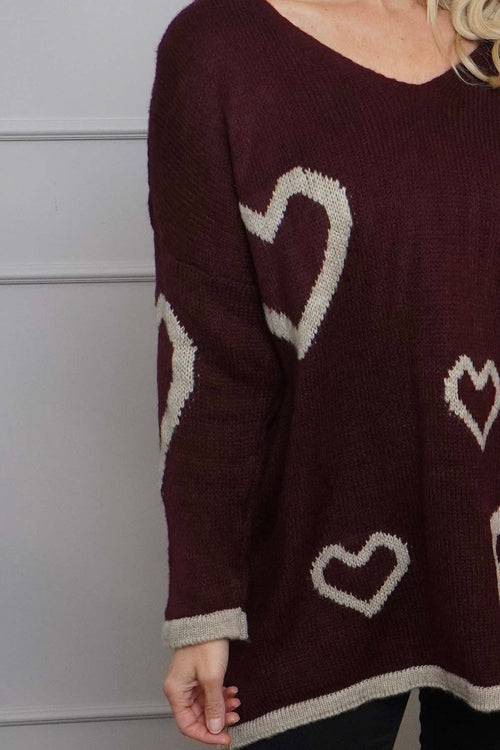Milena Heart Knitted Jumper Wine - Image 3