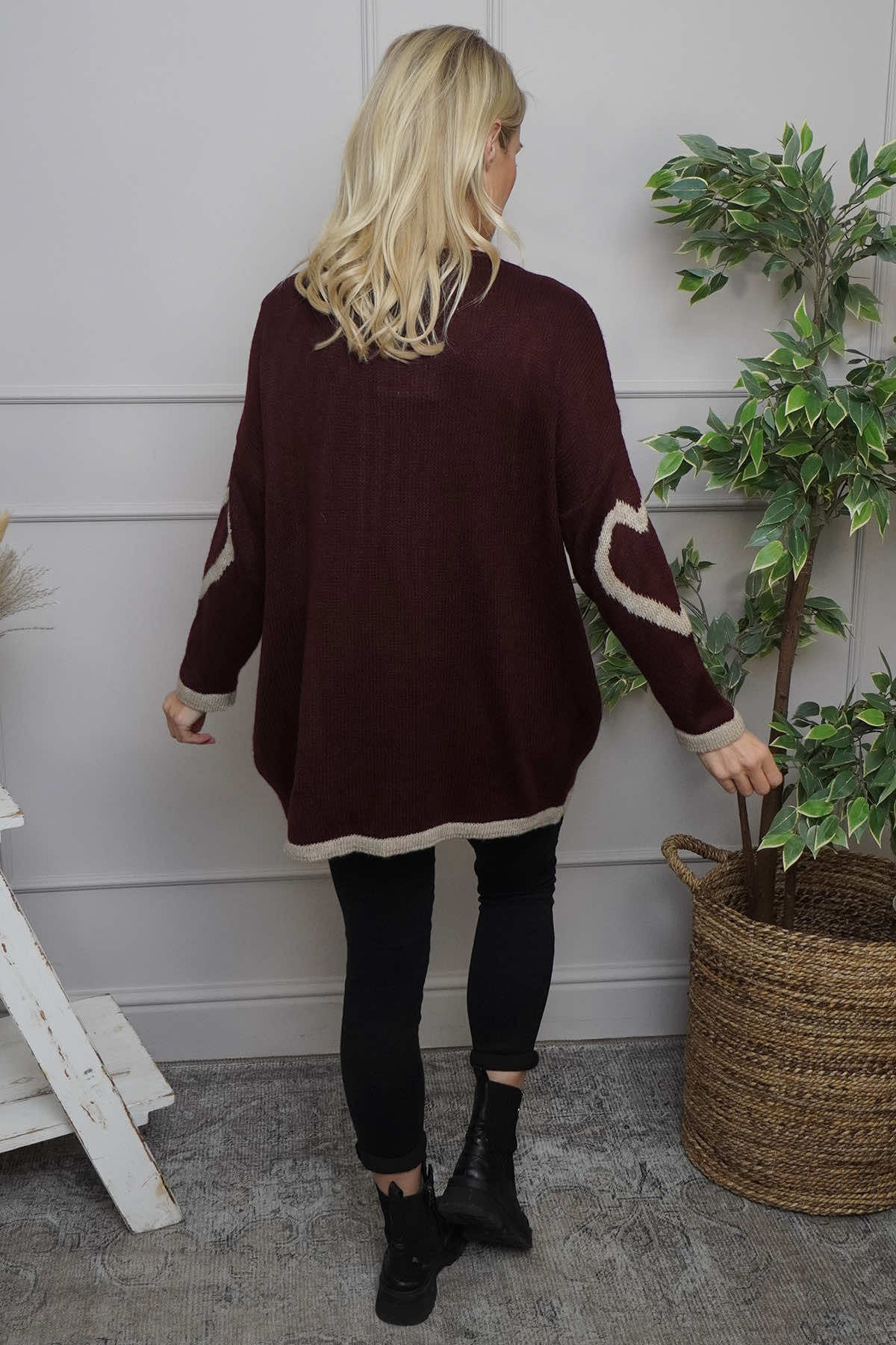 Milena Heart Knitted Jumper Wine