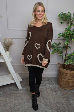 Milena Heart Knitted Jumper Cocoa