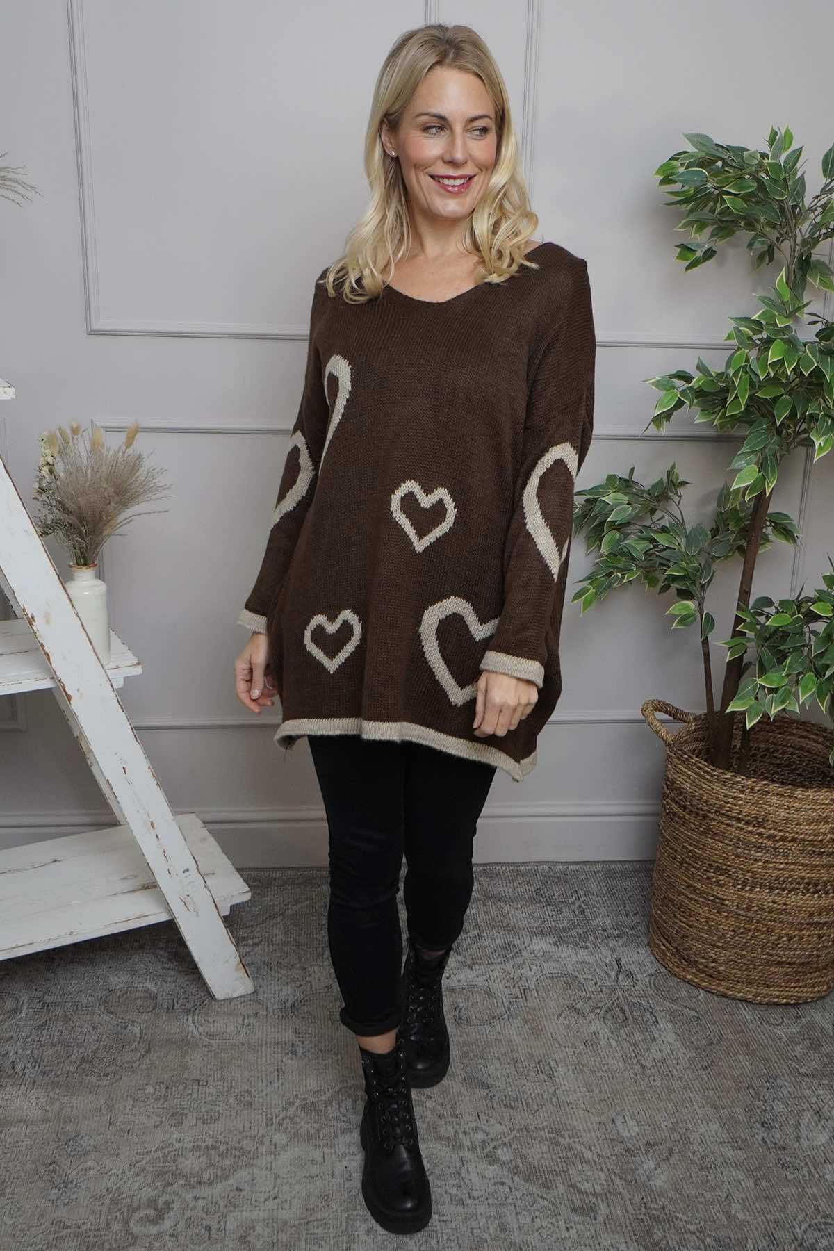 Milena Heart Knitted Jumper Cocoa