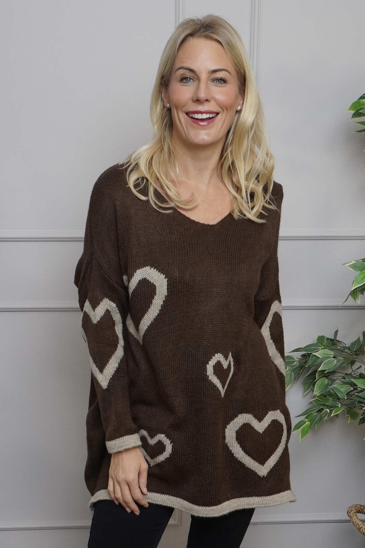 Milena Heart Knitted Jumper Cocoa