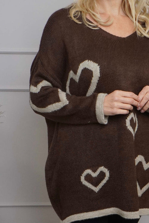 Milena Heart Knitted Jumper Cocoa - Image 3