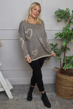 Milena Heart Knitted Jumper Mocha