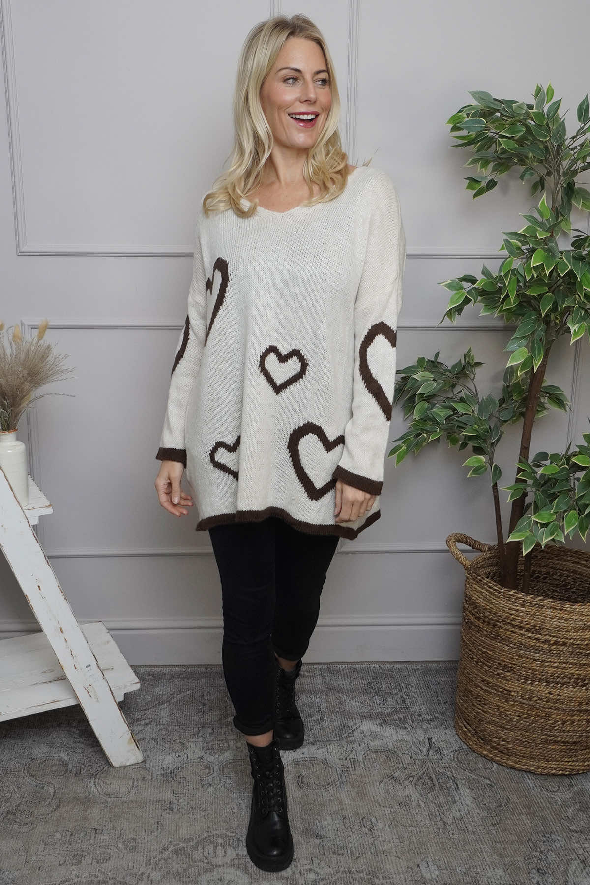 Milena Heart Knitted Jumper Stone