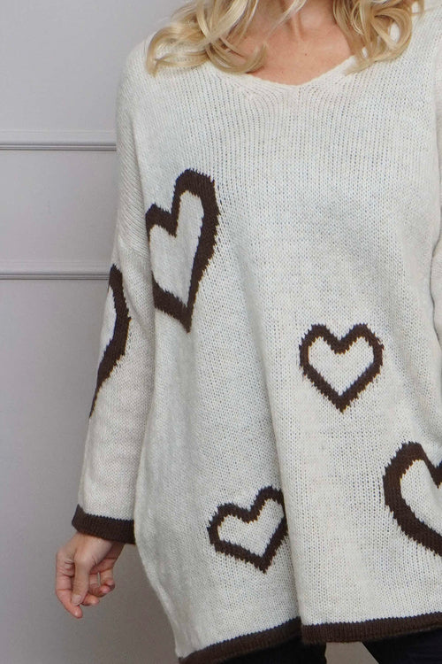 Milena Heart Knitted Jumper Stone - Image 3