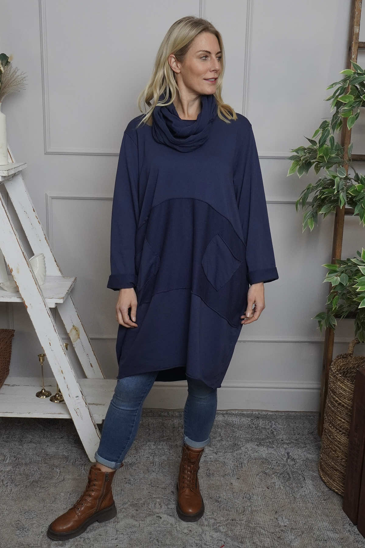 Rizo Snood Cotton Dress Navy
