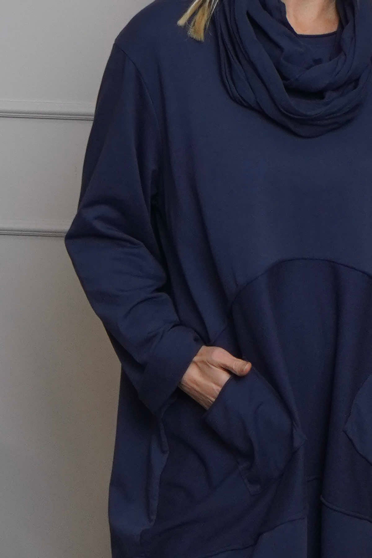 Rizo Snood Cotton Dress Navy