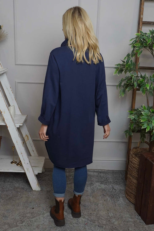 Rizo Snood Cotton Dress Navy - Image 4