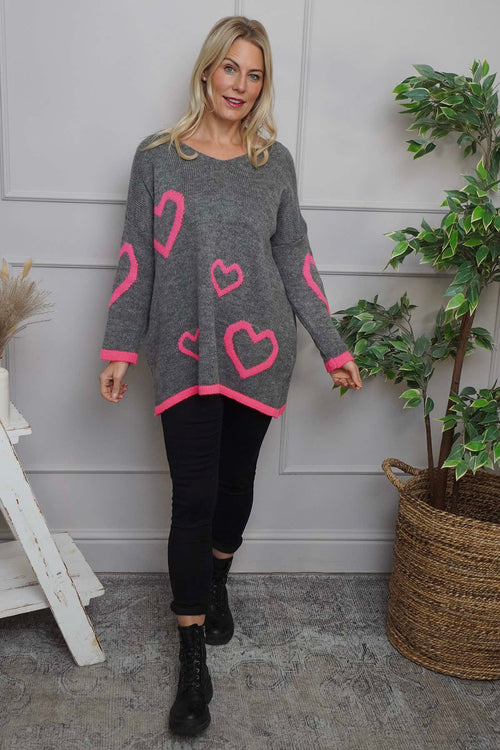 Milena Heart Knitted Jumper Mid Grey - Image 2
